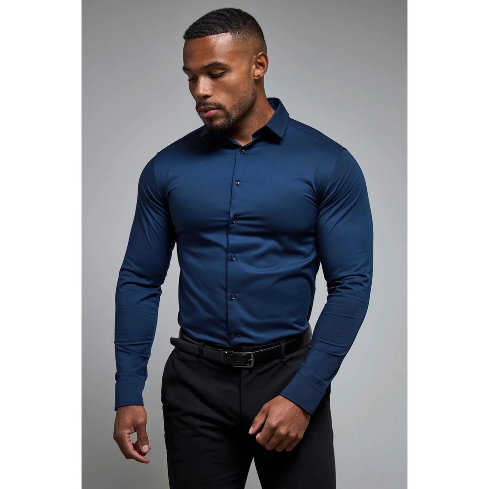 Tailored Athlete Mens Muscle Fit Dress Shirt Navy Blue Long Sleeve XL NWT